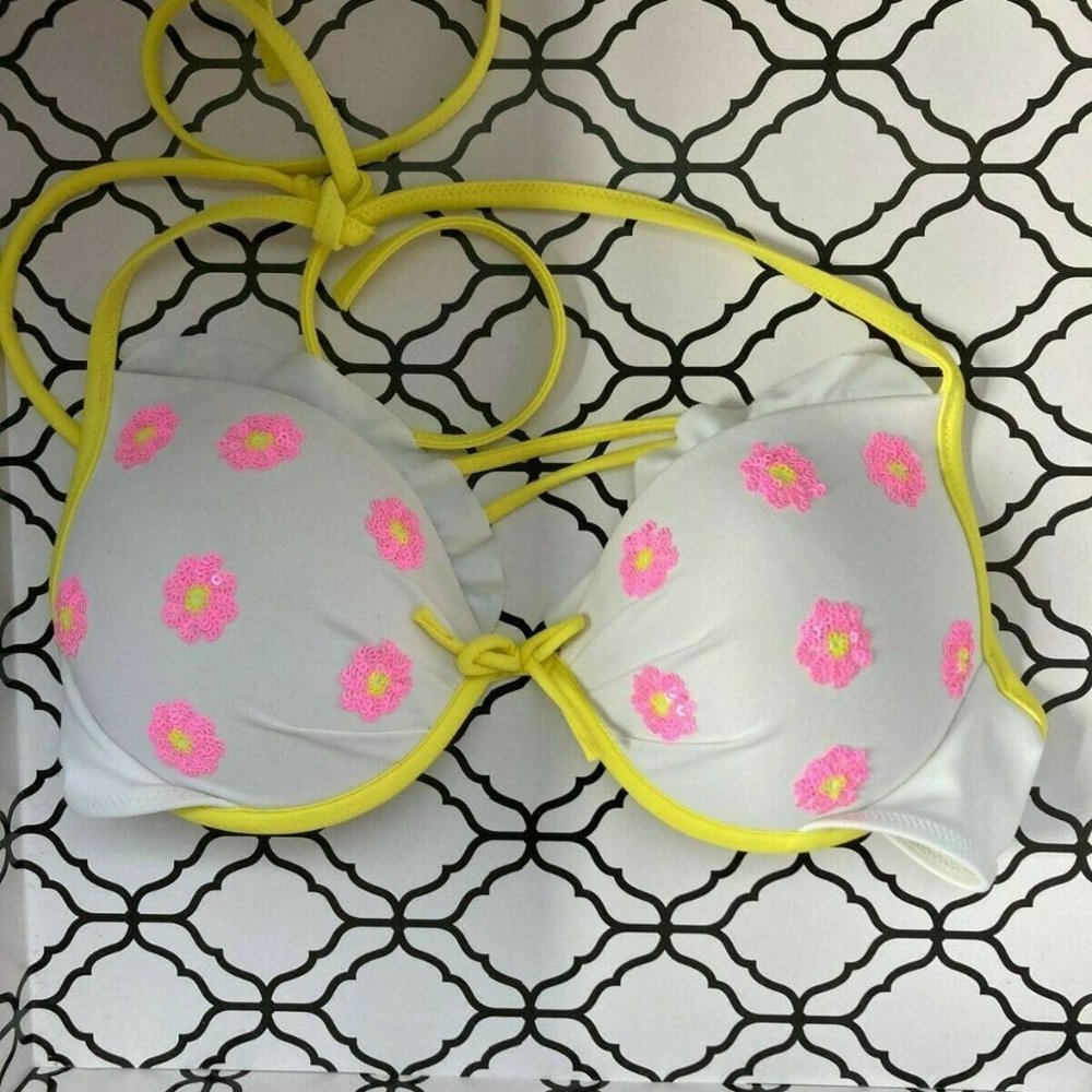 Victoria's Secret  Sequin Floral Bikini Top 34B